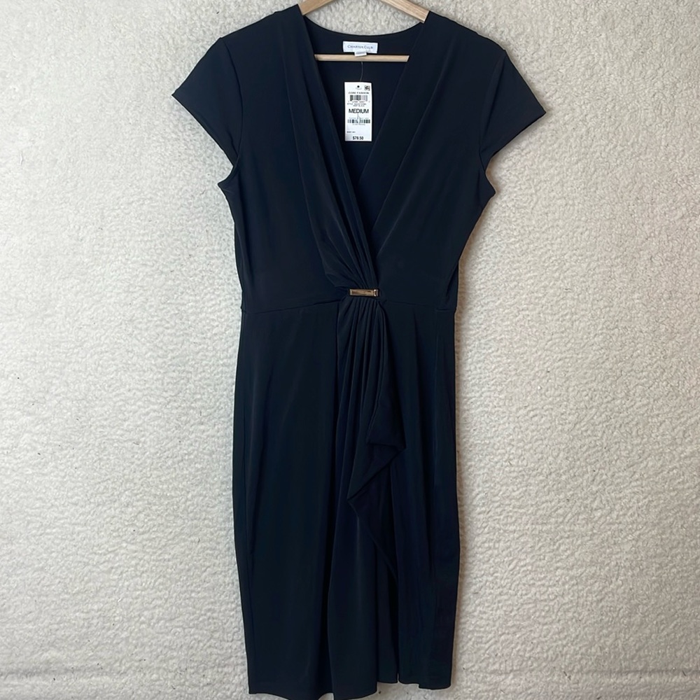 NWT Charter Club Womens Black Mock Wrap Sleeveless Stretch Dress M  MEDIUM